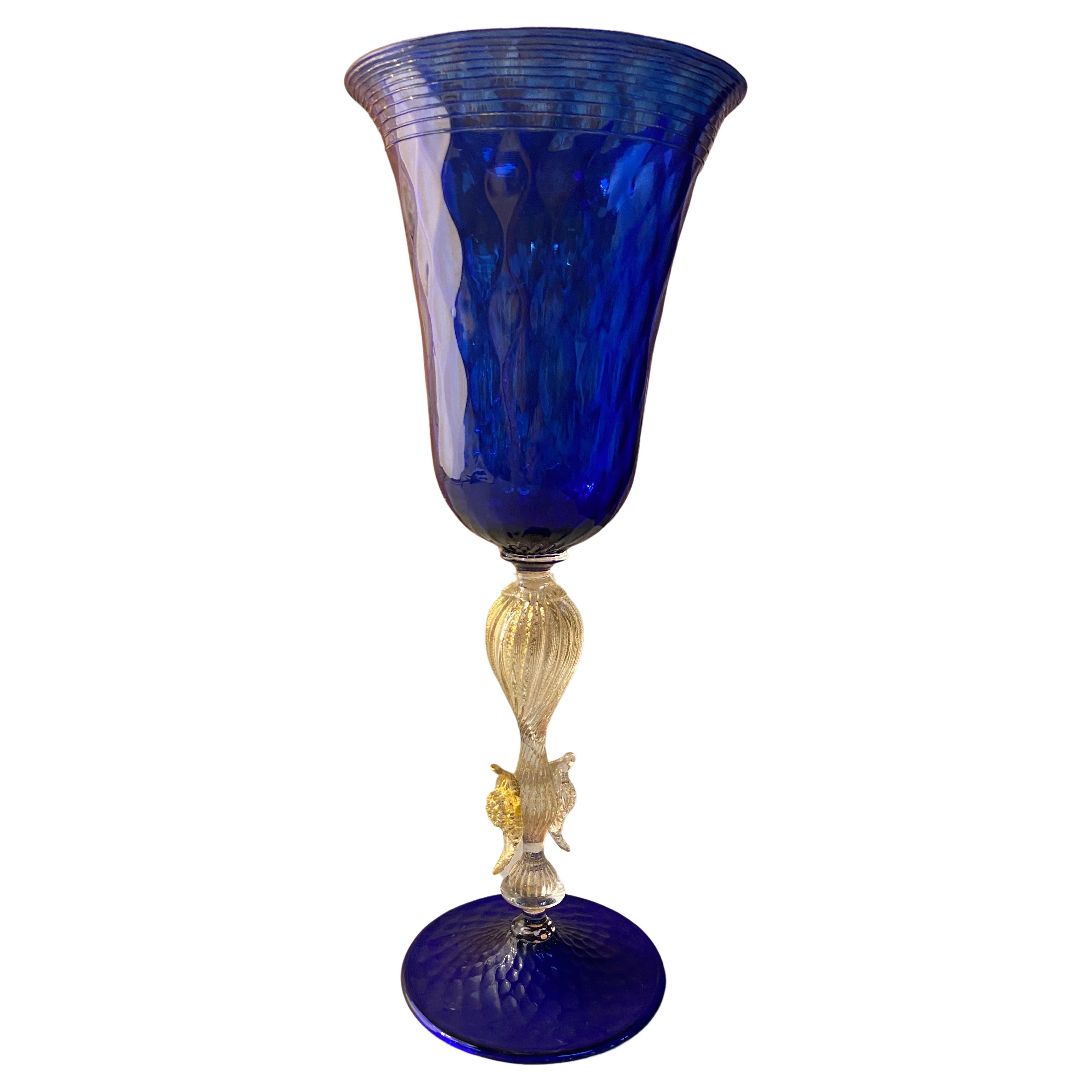 Vintage Blue Italian Handcrafted Chalice, 1970s For Sale