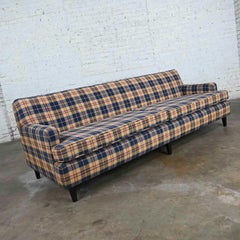 Vintage Blue Khaki Maroon & Black Plaid Lawson Style Tight Back Sofa