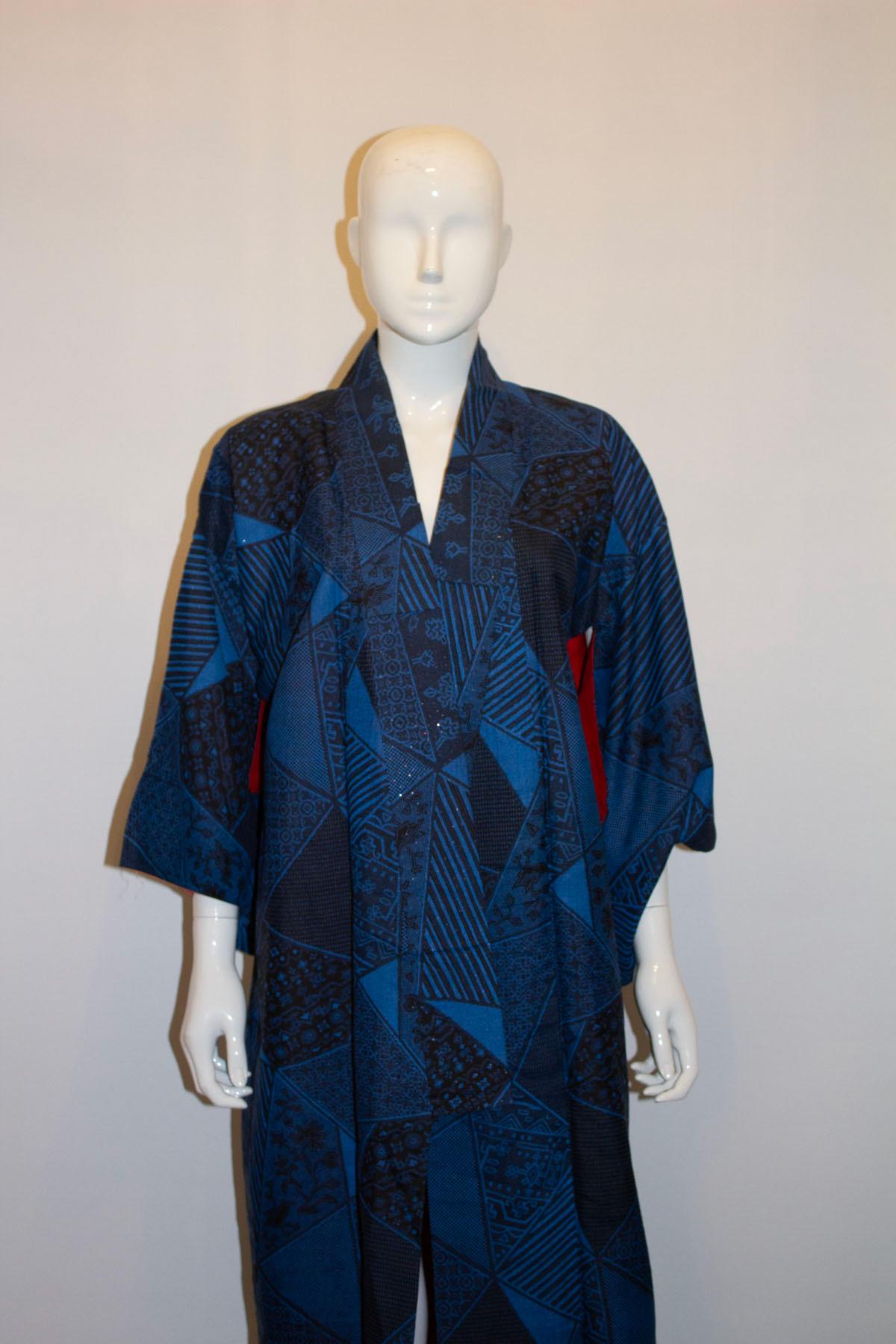 Vintage Blue Kimono with unusual Sparkle Detail For Sale 1