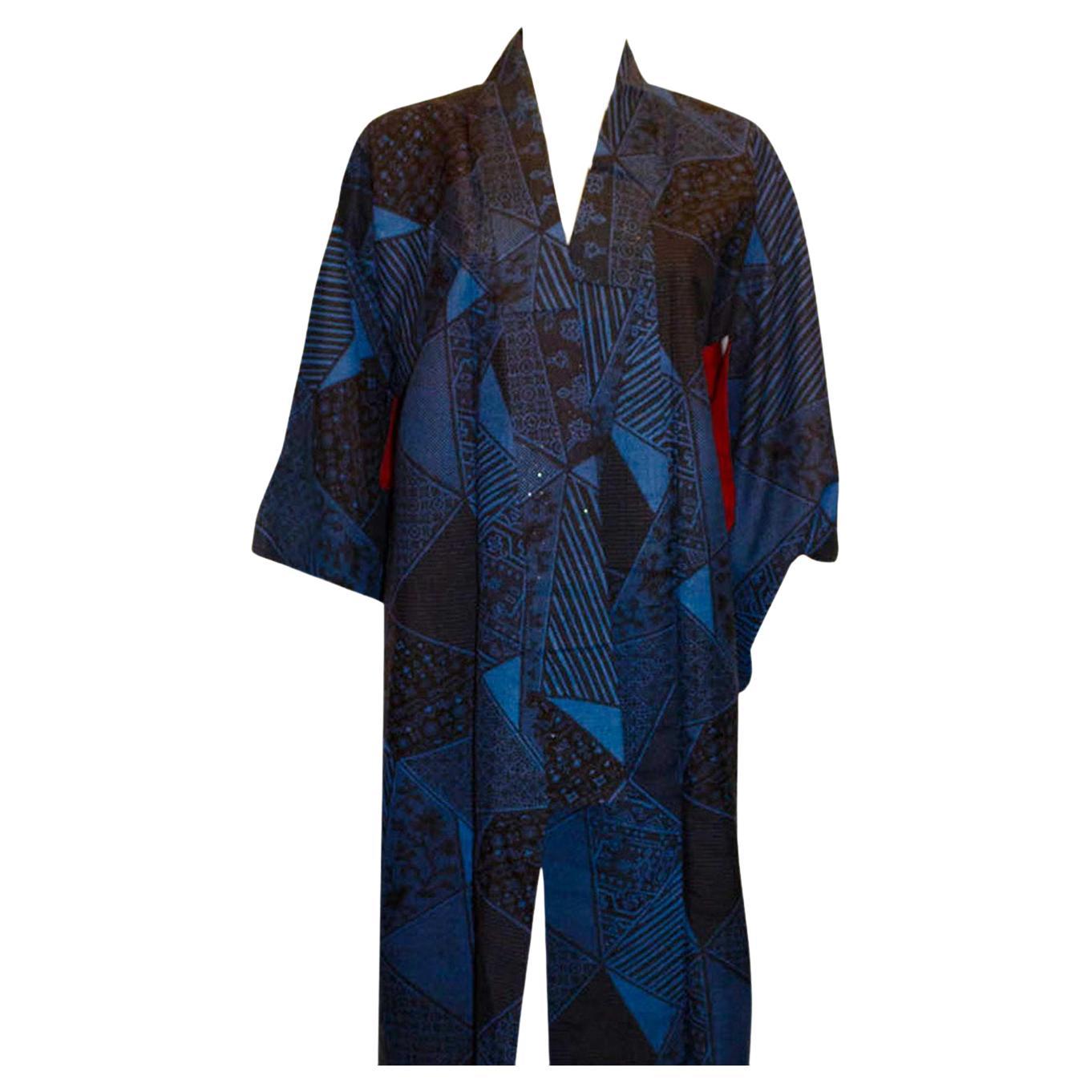 Vintage Blue Kimono with unusual Sparkle Detail For Sale