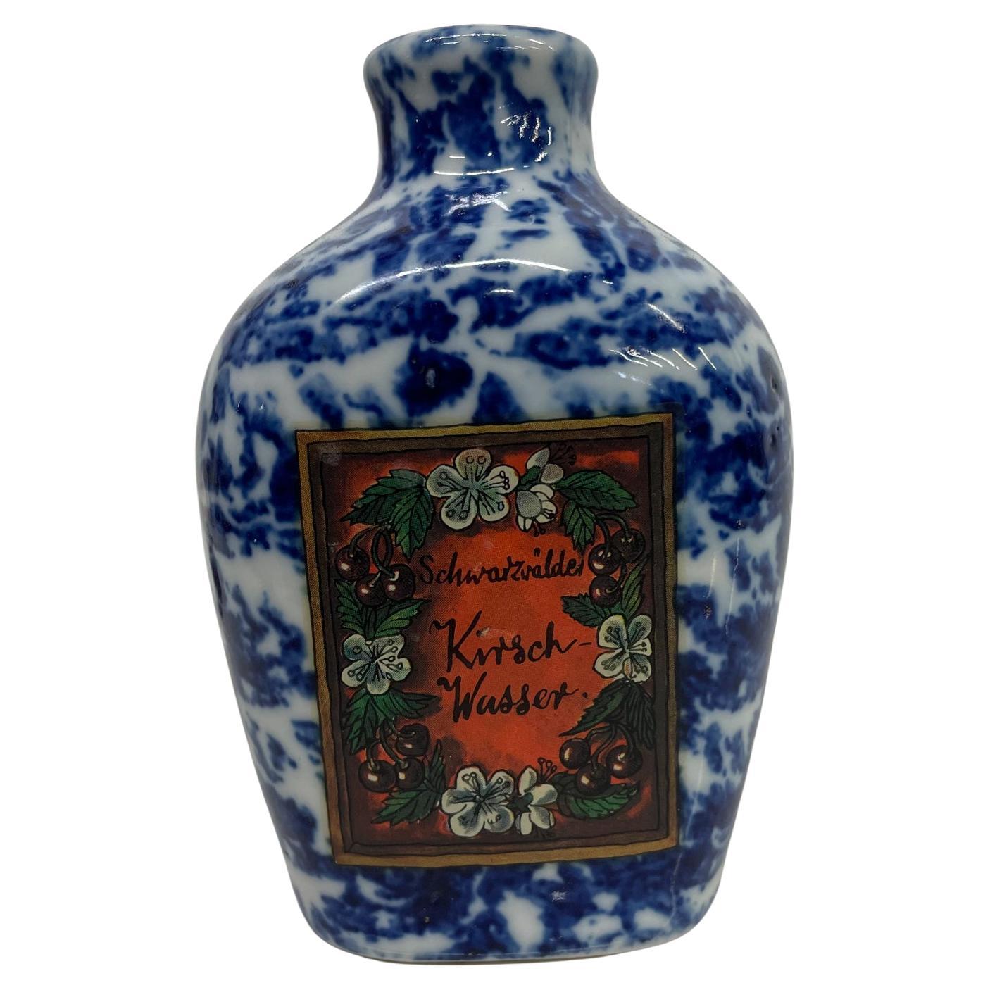 Vintage Blue Kirschwasser Ceramic Cherry Brandy Bottle Made Bavaria