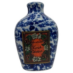 Vintage Blue Kirschwasser Ceramic Cherry Brandy Bottle Made Bavaria