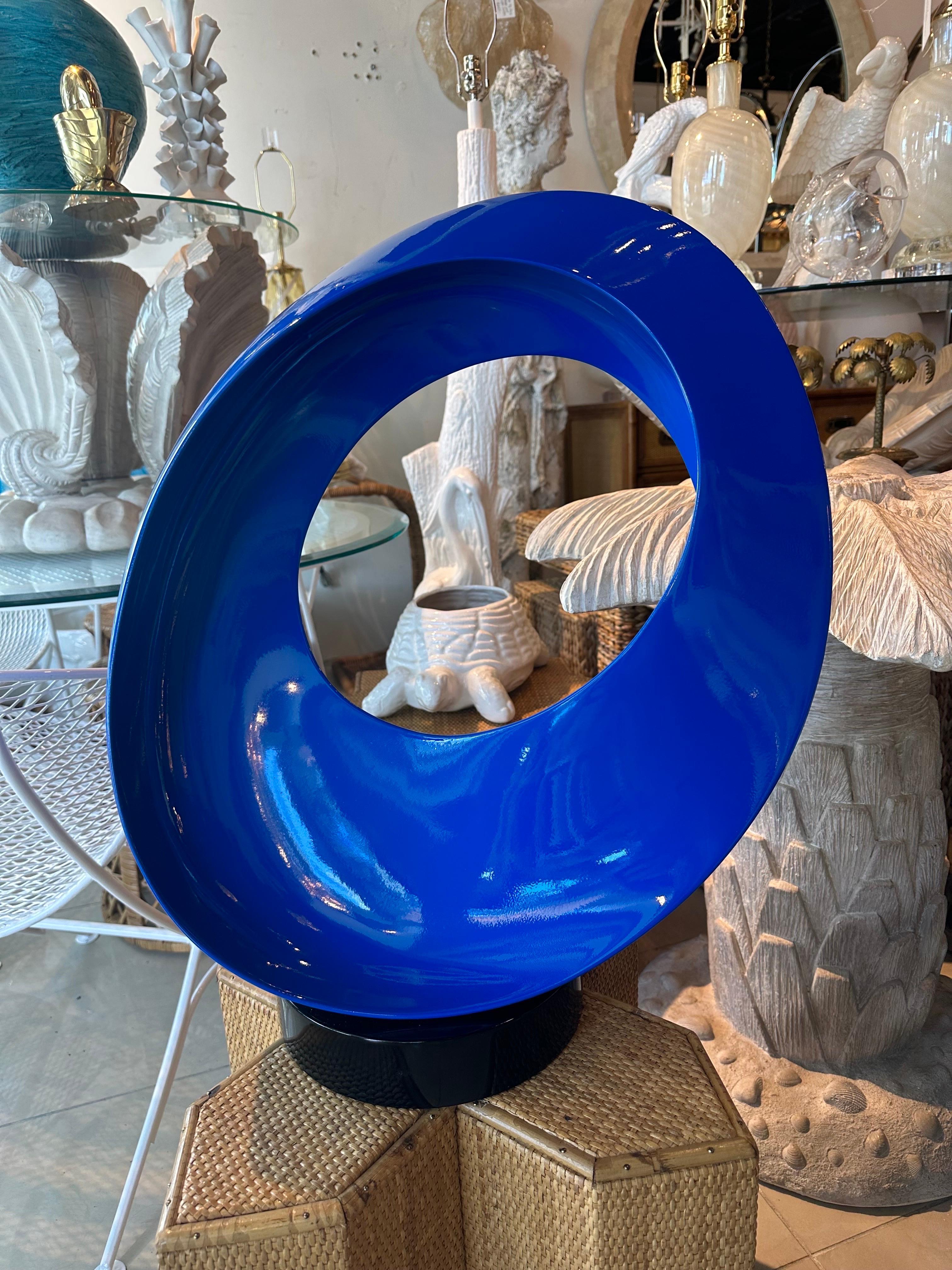 Vintage Blue Lacquered Modern Freeform Abstract Wave Round Statue Sculpture  For Sale 6