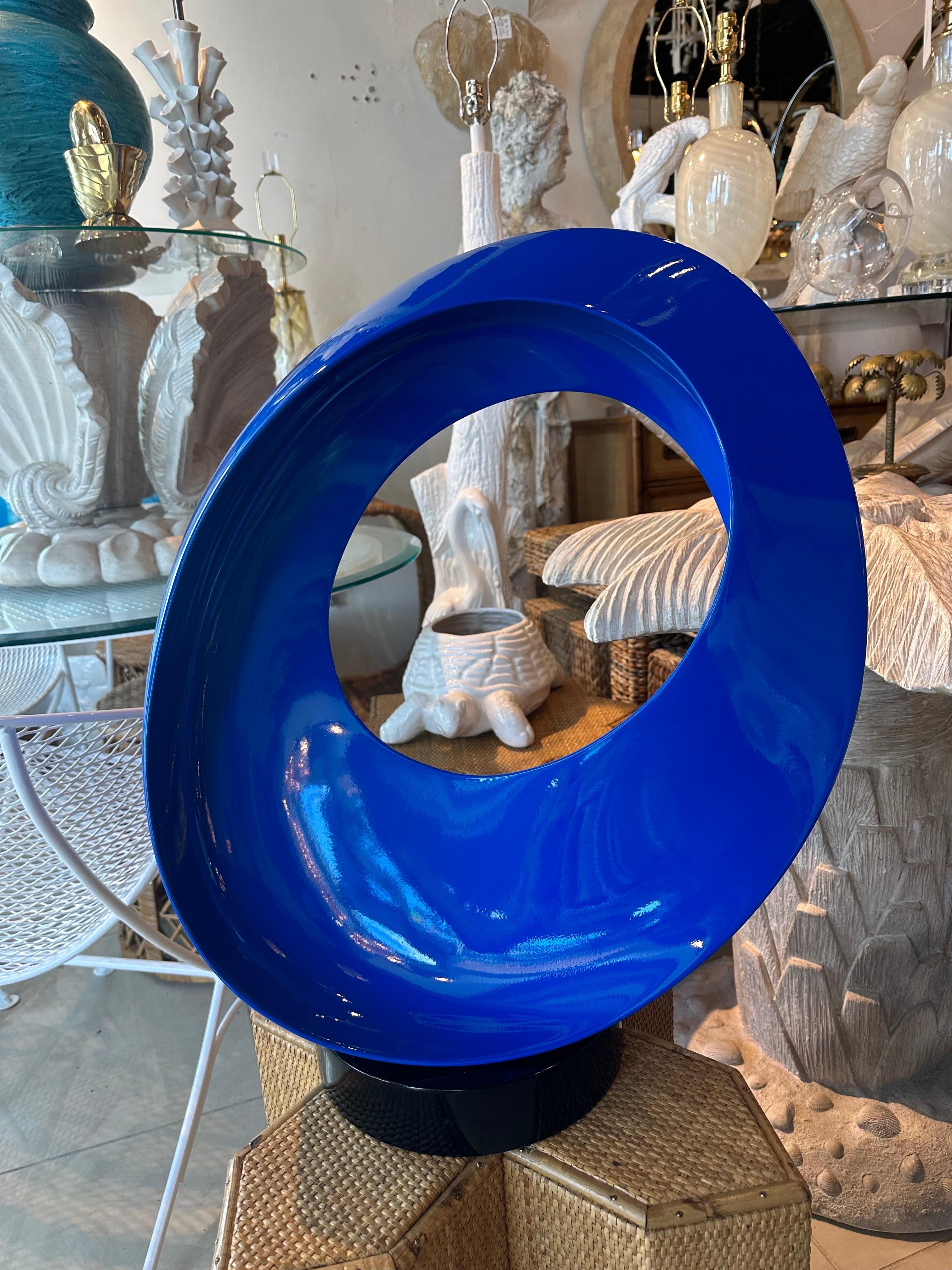 Vintage Blue Lacquered Modern Freeform Abstract Wave Round Statue Sculpture  For Sale 7