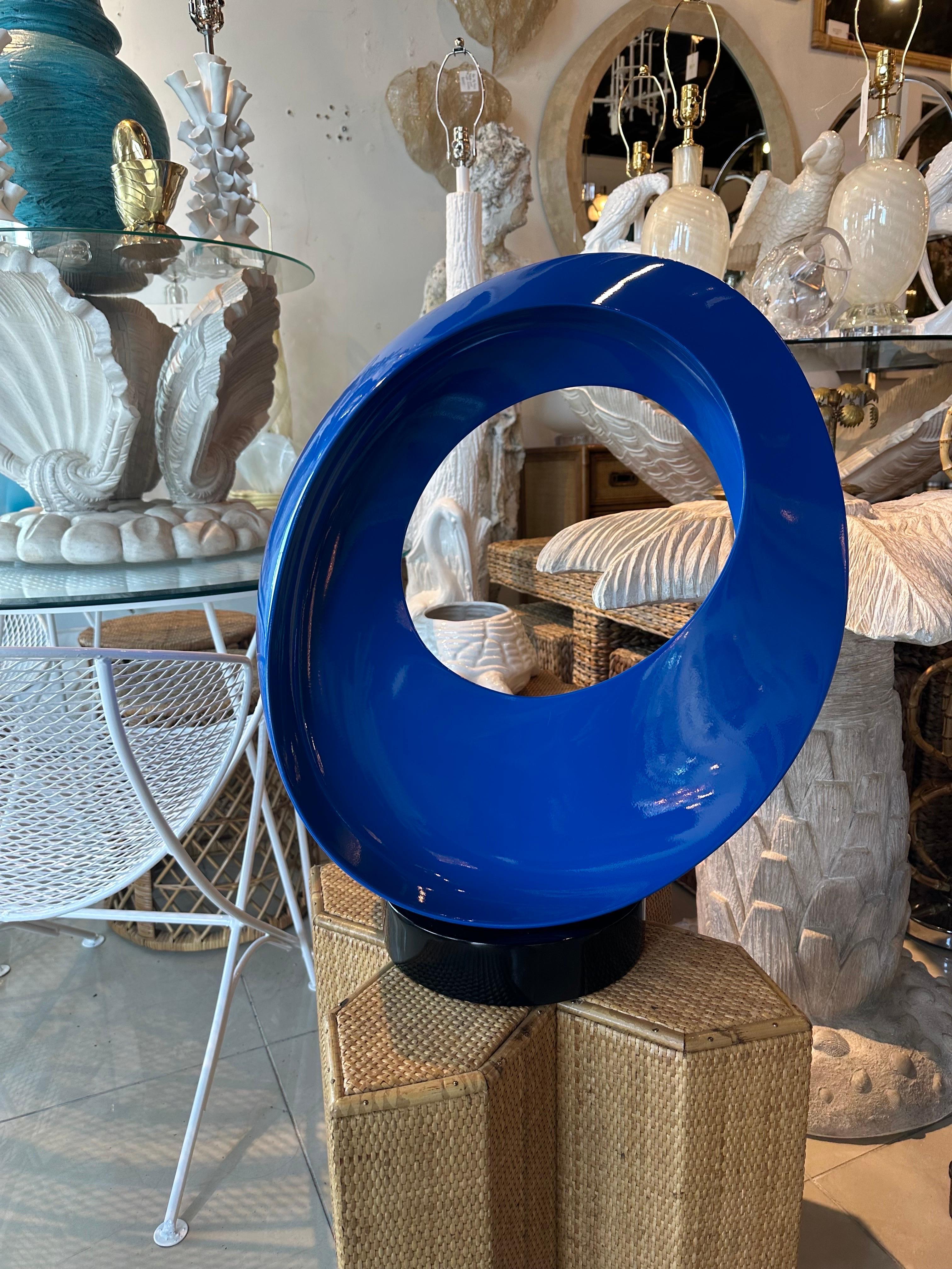 Vintage Blue Lacquered Modern Freeform Abstract Wave Round Statue Sculpture  For Sale 8