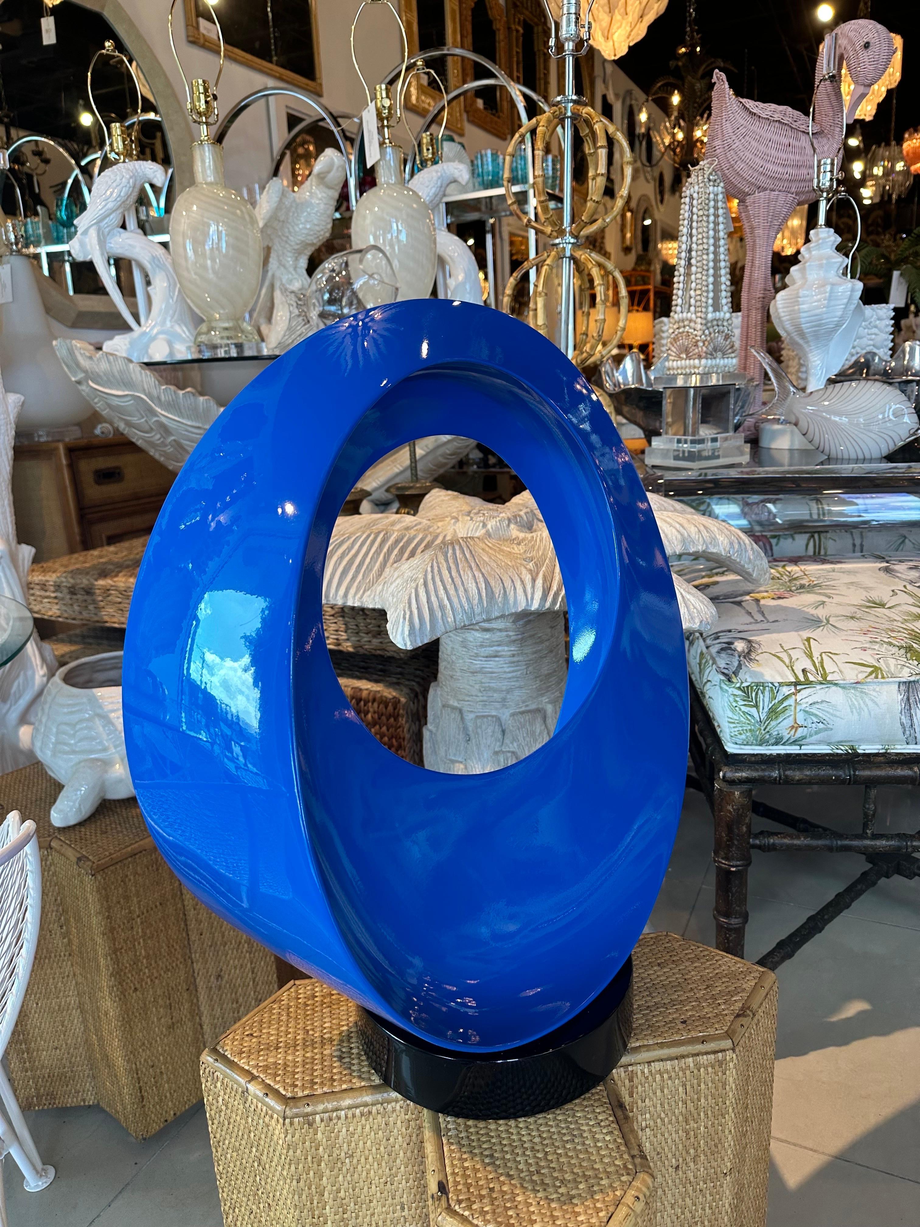 Vintage Blue Lacquered Modern Freeform Abstract Wave Round Statue Sculpture  For Sale 3
