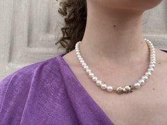 Vintage Blue Lagoon Mikimoto Akoya Pearl Necklace 14K Gold Shell Clasp 17.5”