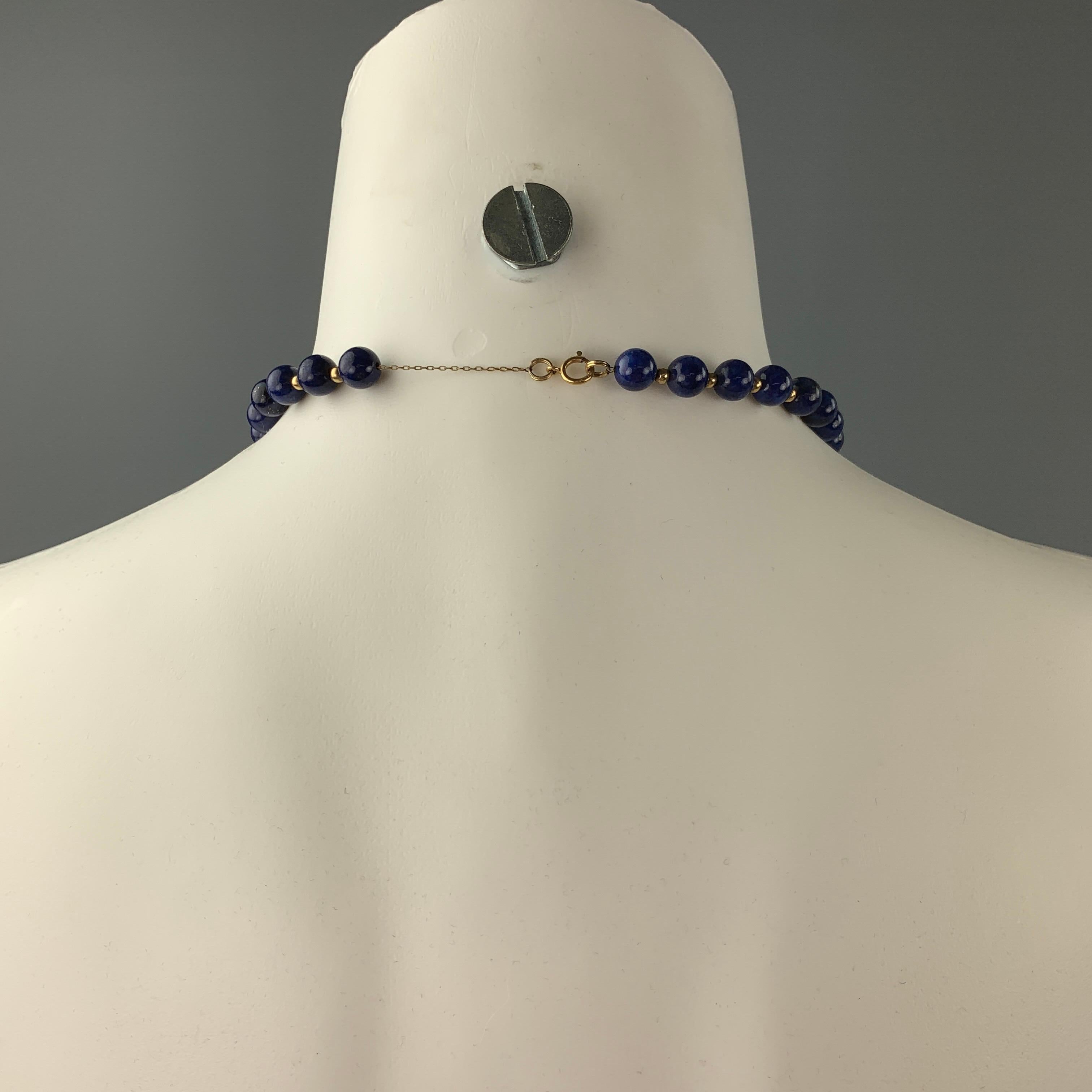 VINTAGE Blue Lapis Lazuli Beaded 14 K Gold Necklace In Good Condition In San Francisco, CA