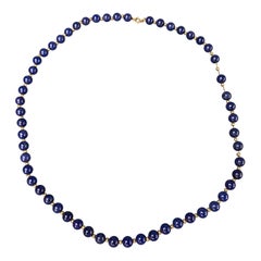 VINTAGE Blue Lapis Lazuli Beaded 14 K Gold Necklace