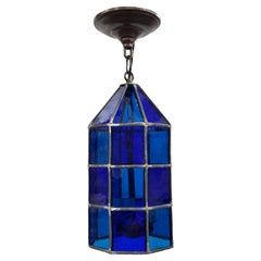 Apparecchio in vetro piombato blu vintage