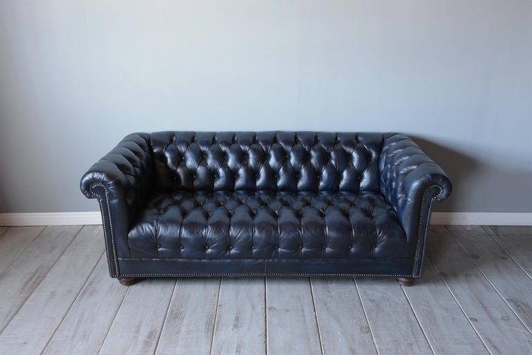 Vintage Blue Leather Chesterfield Sofa at 1stDibs navy leather