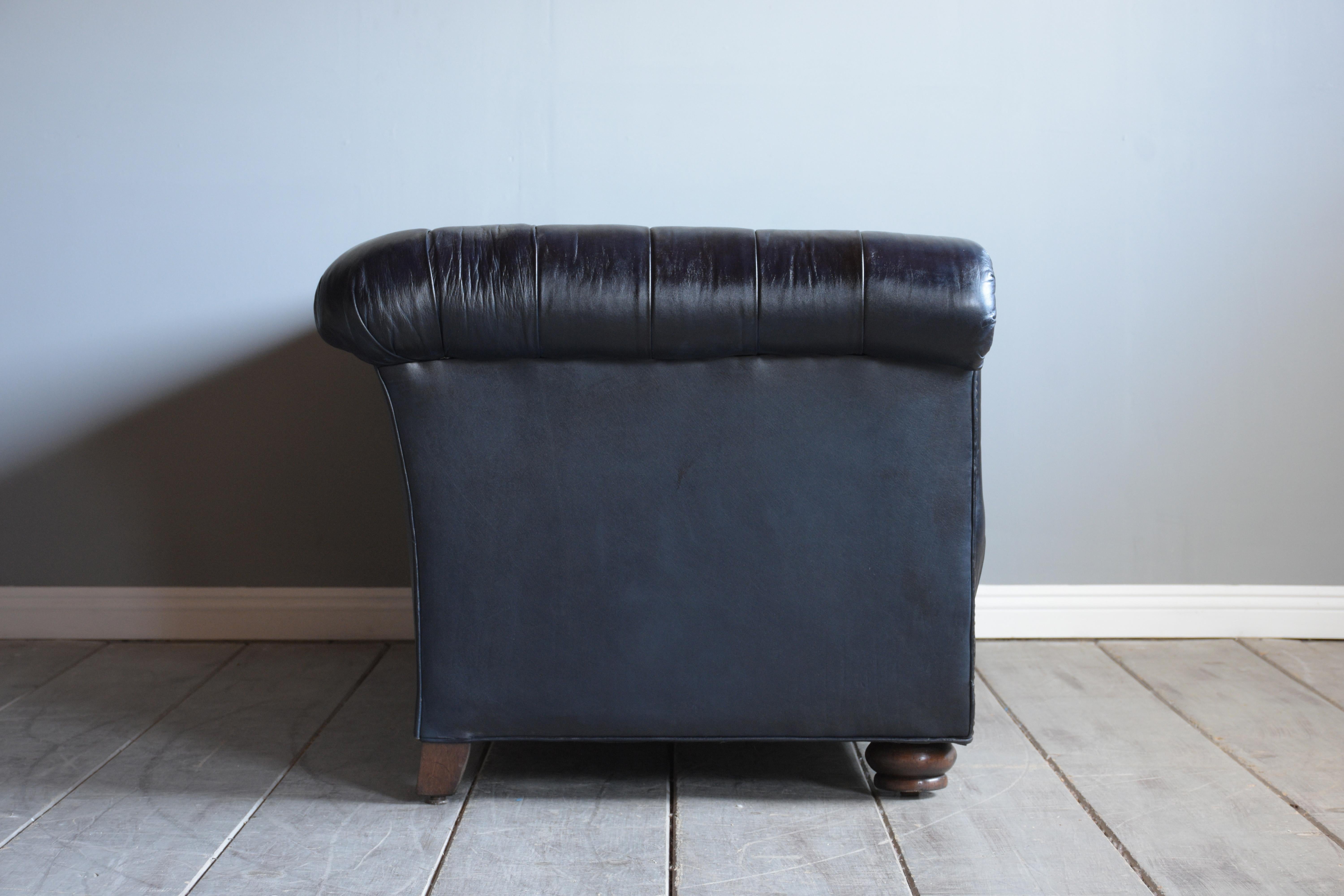 Dyed Vintage Blue Leather Chesterfield Sofa