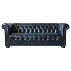 Vintage Blau Leder Chesterfield Sofa