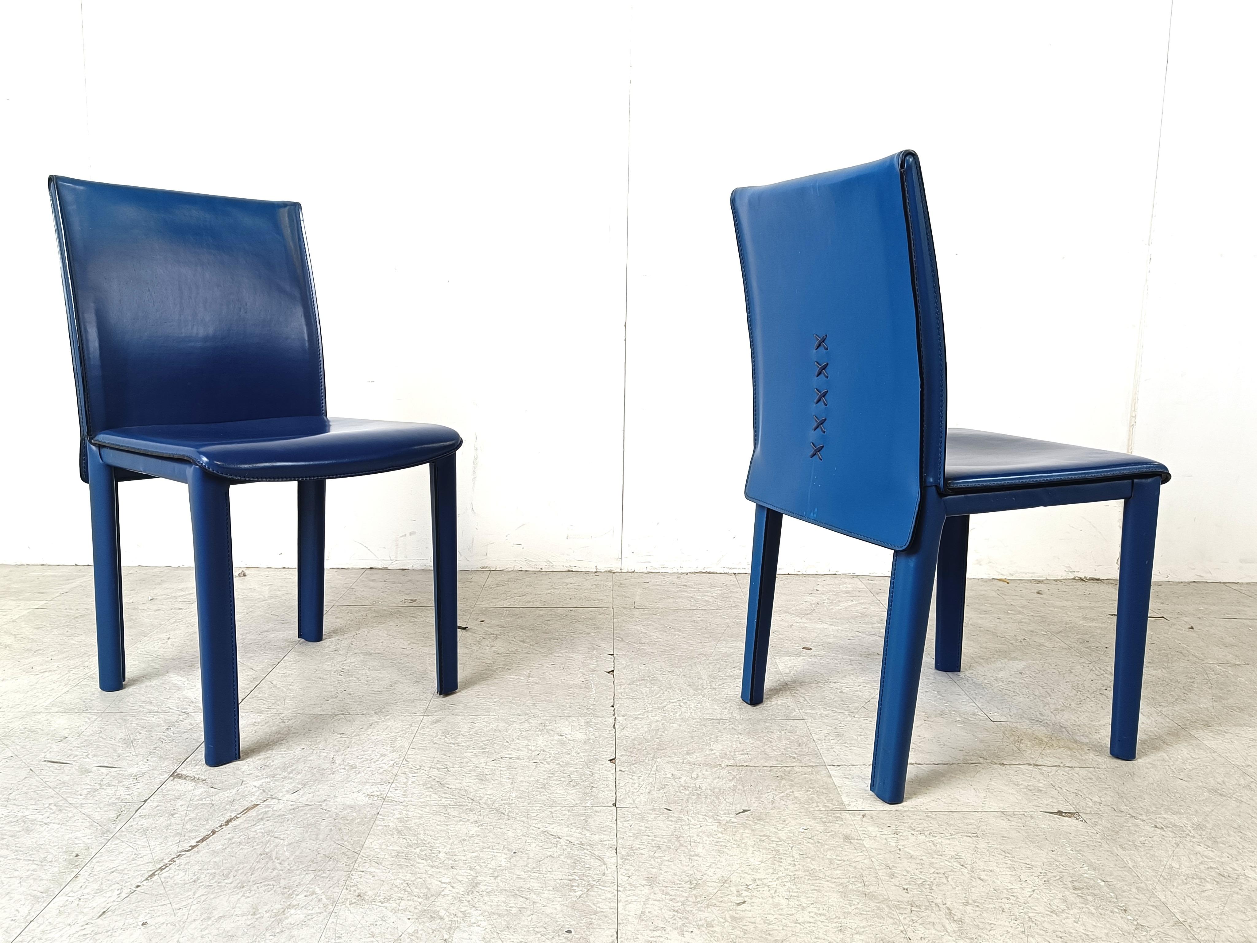 Vintage blue leather dining chairs by Arper italy, 1980s 3