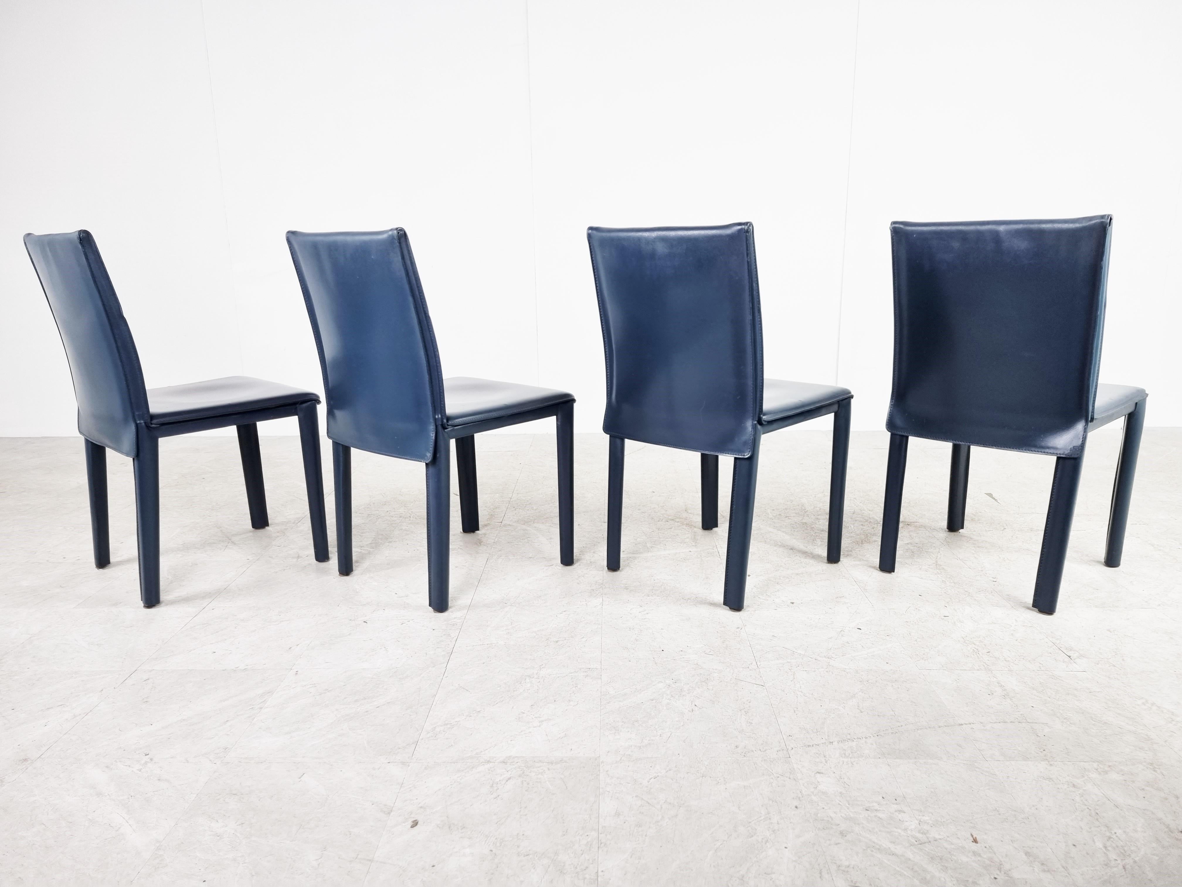 Italian Vintage Blue Leather Dining Chairs by Arper Italy, 1980s
