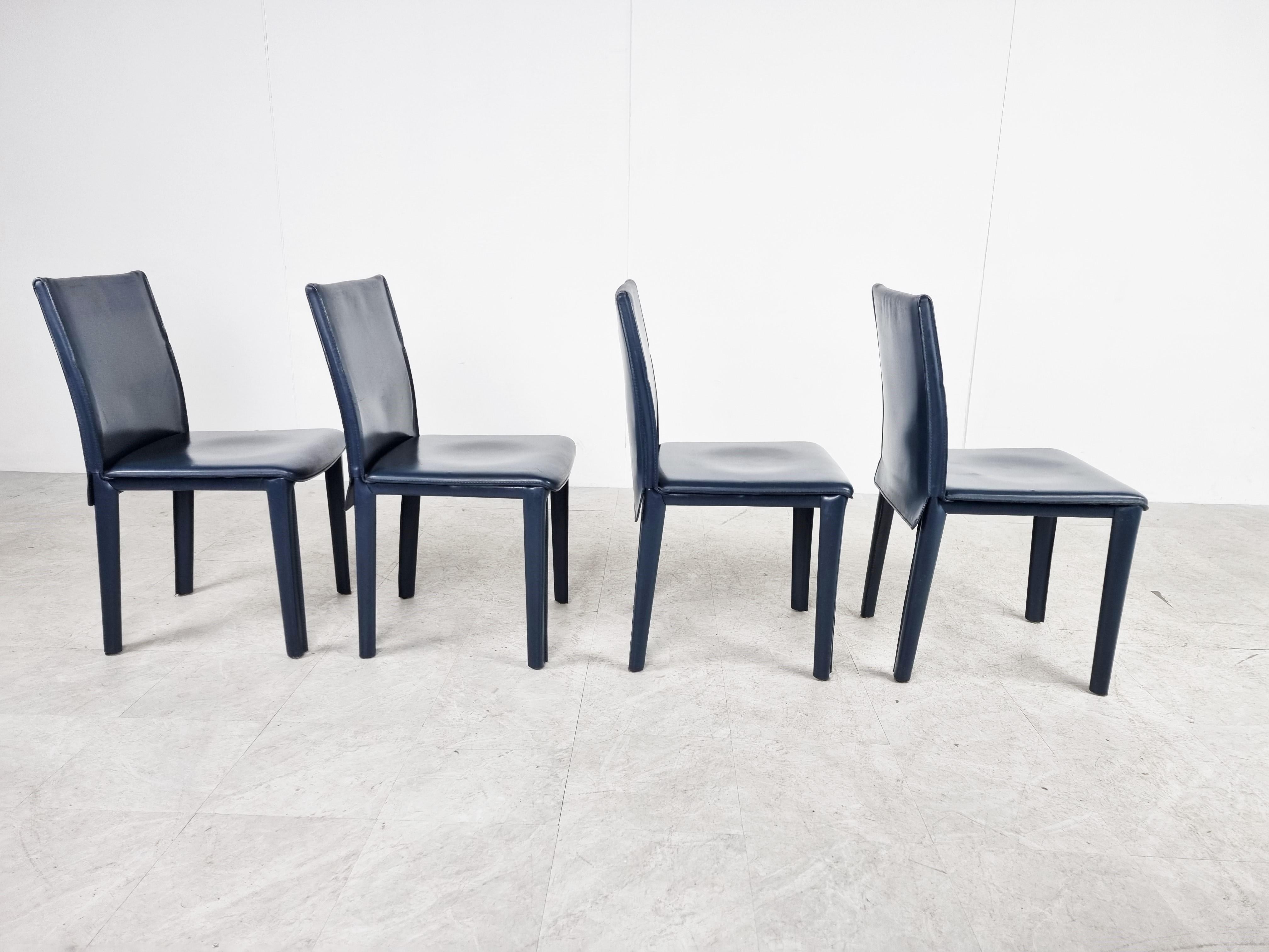 Vintage Blue Leather Dining Chairs by Arper Italy, 1980s In Good Condition In HEVERLEE, BE