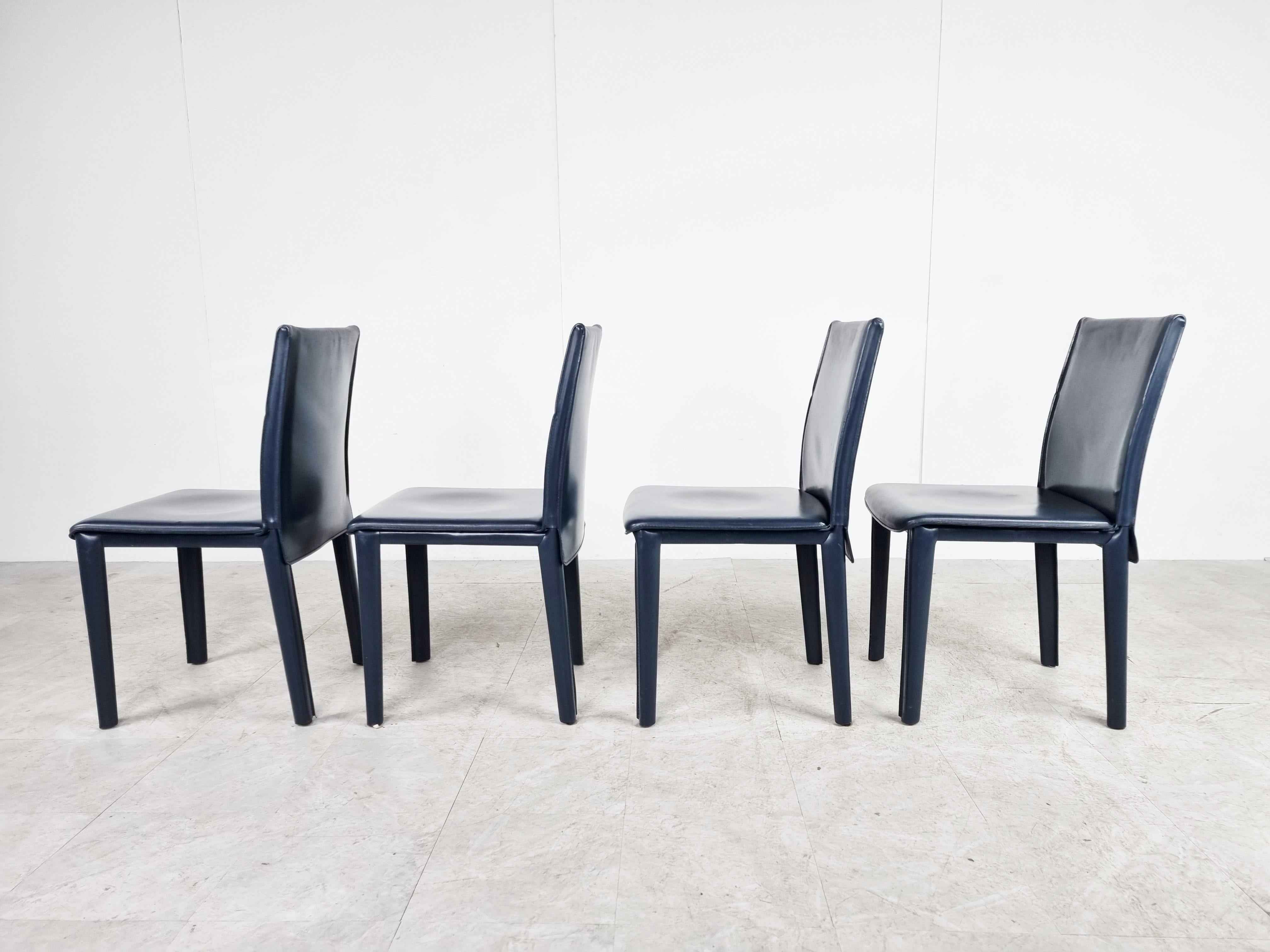 Late 20th Century Vintage Blue Leather Dining Chairs by Arper Italy, 1980s