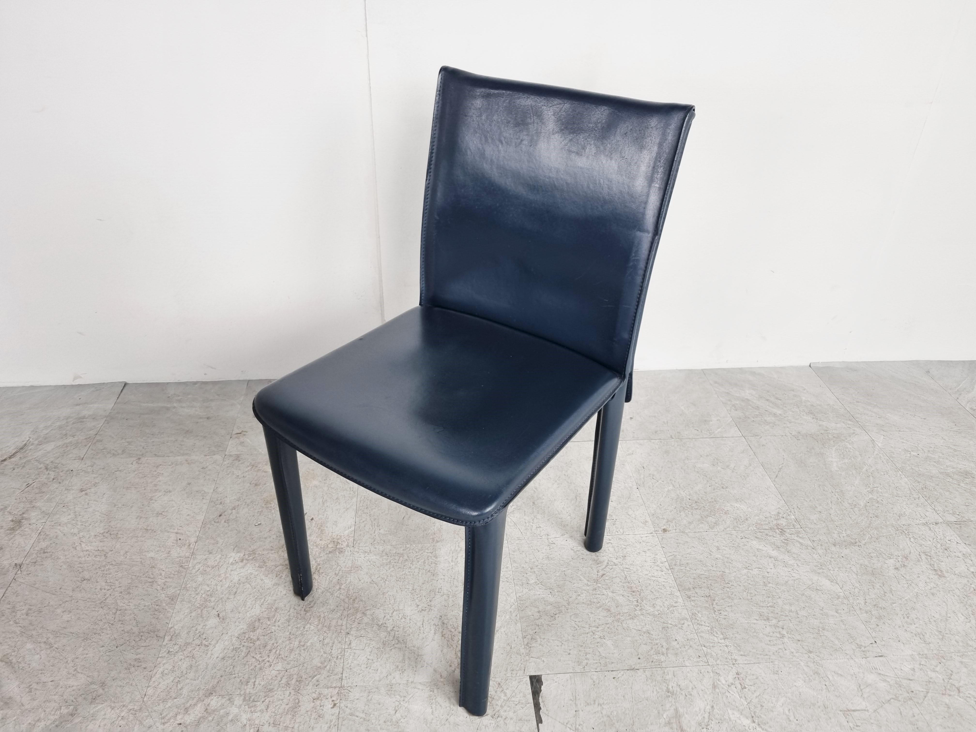 Vintage Blue Leather Dining Chairs by Arper Italy, 1980s 1