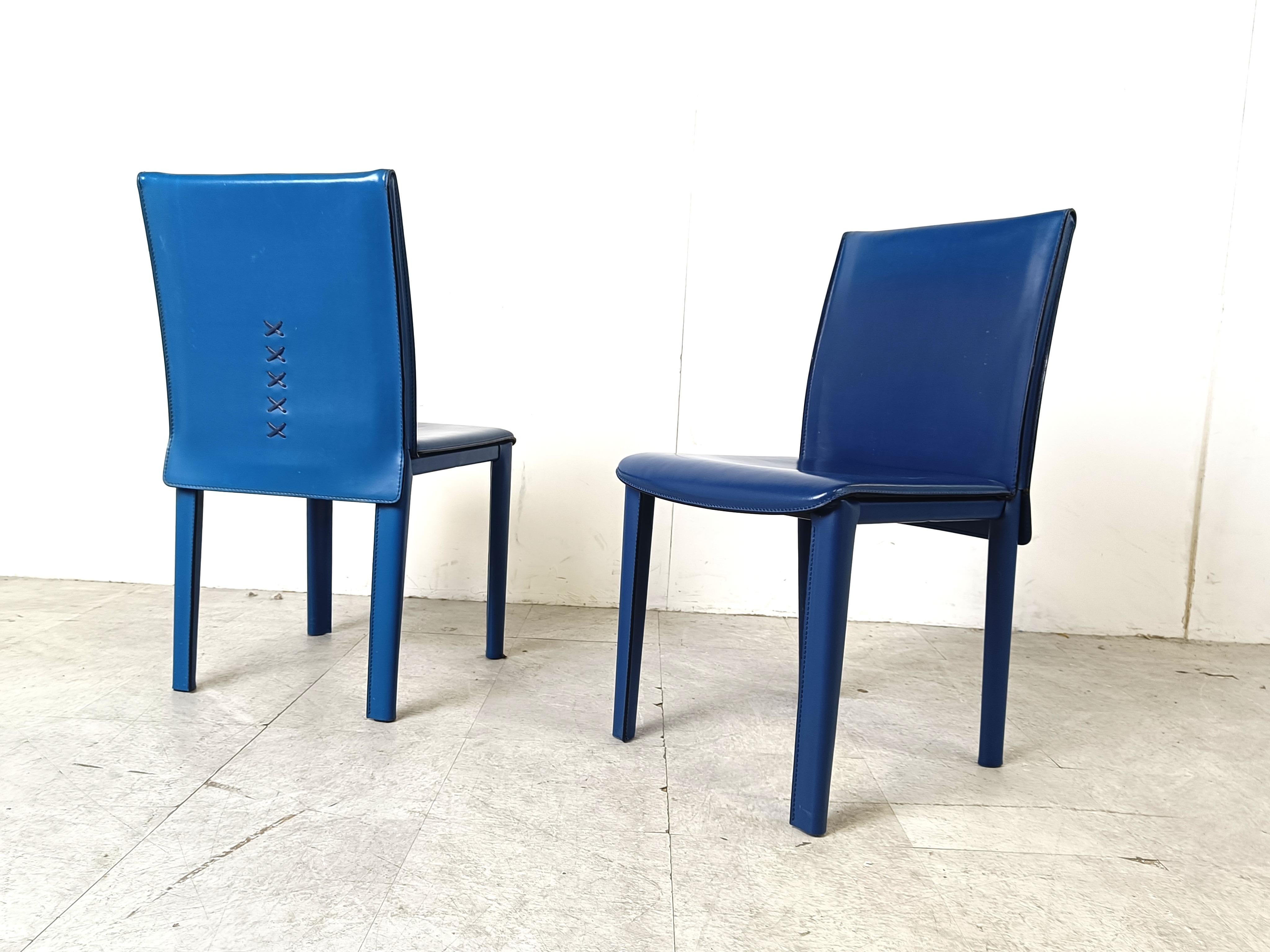 Vintage blue leather dining chairs by Arper italy, 1980s 1