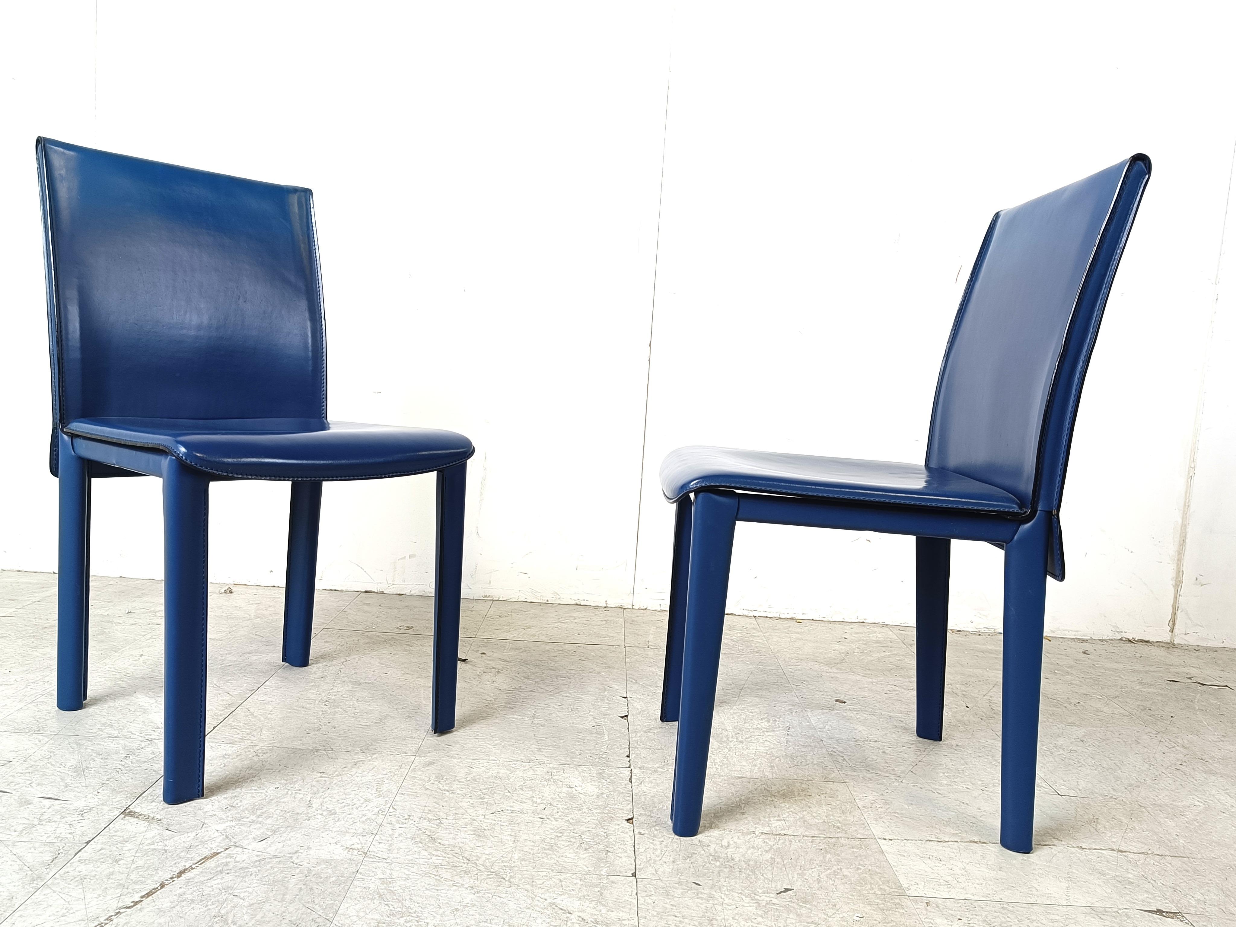 Vintage blue leather dining chairs by Arper italy, 1980s 2