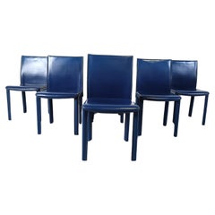 Vintage blue leather dining chairs by Arper italy, 1980s