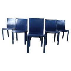 Chaises de salle à manger vintage en cuir bleu par Arper Italie, années 1980