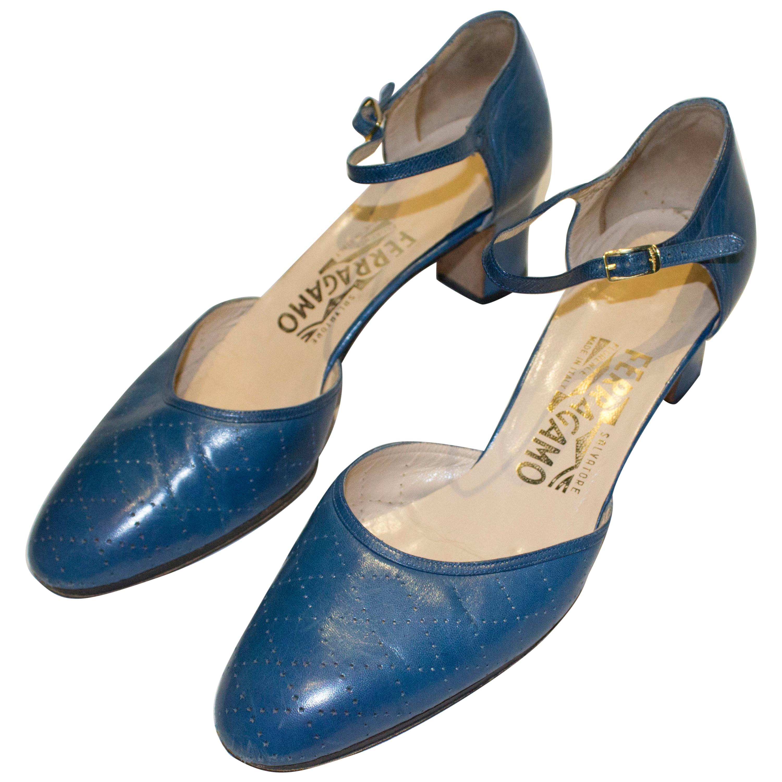 Vintage Blue Leather Ferragamo Shoes
