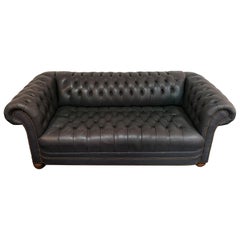 Vintage Blue Leder Tufted Sofa