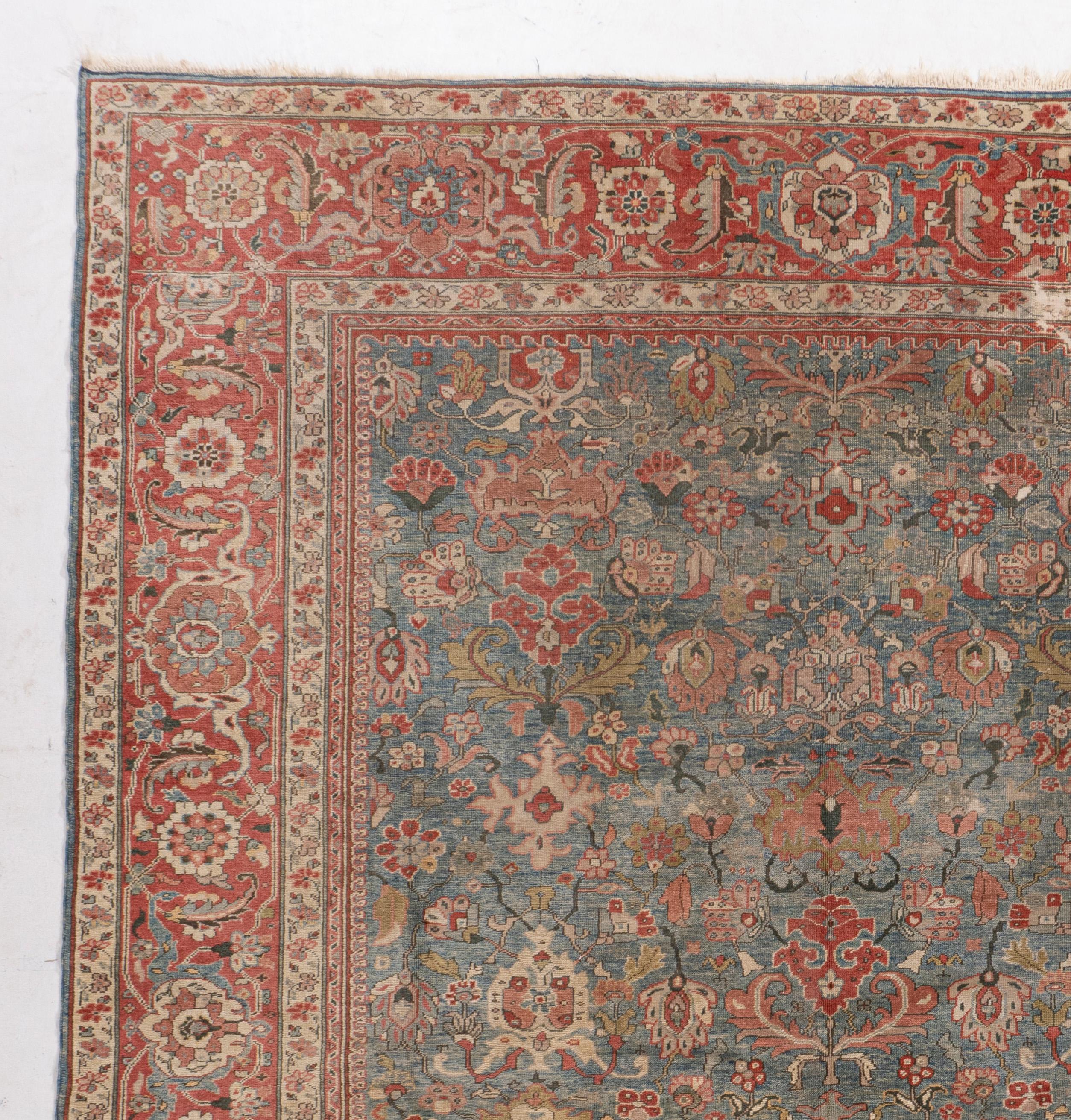 Vintage Blue Lightly Distressed Persian Sultanabad Rugs tessuto a mano in vendita 2