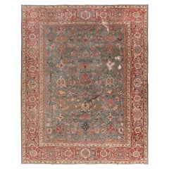 Vintage Blue Lightly Distressed Persian Sultanabad Hand Woven Rug