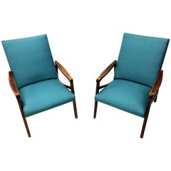 Vintage blue lounge chairs by Jiri Jiroutek, sets of two, 1960s