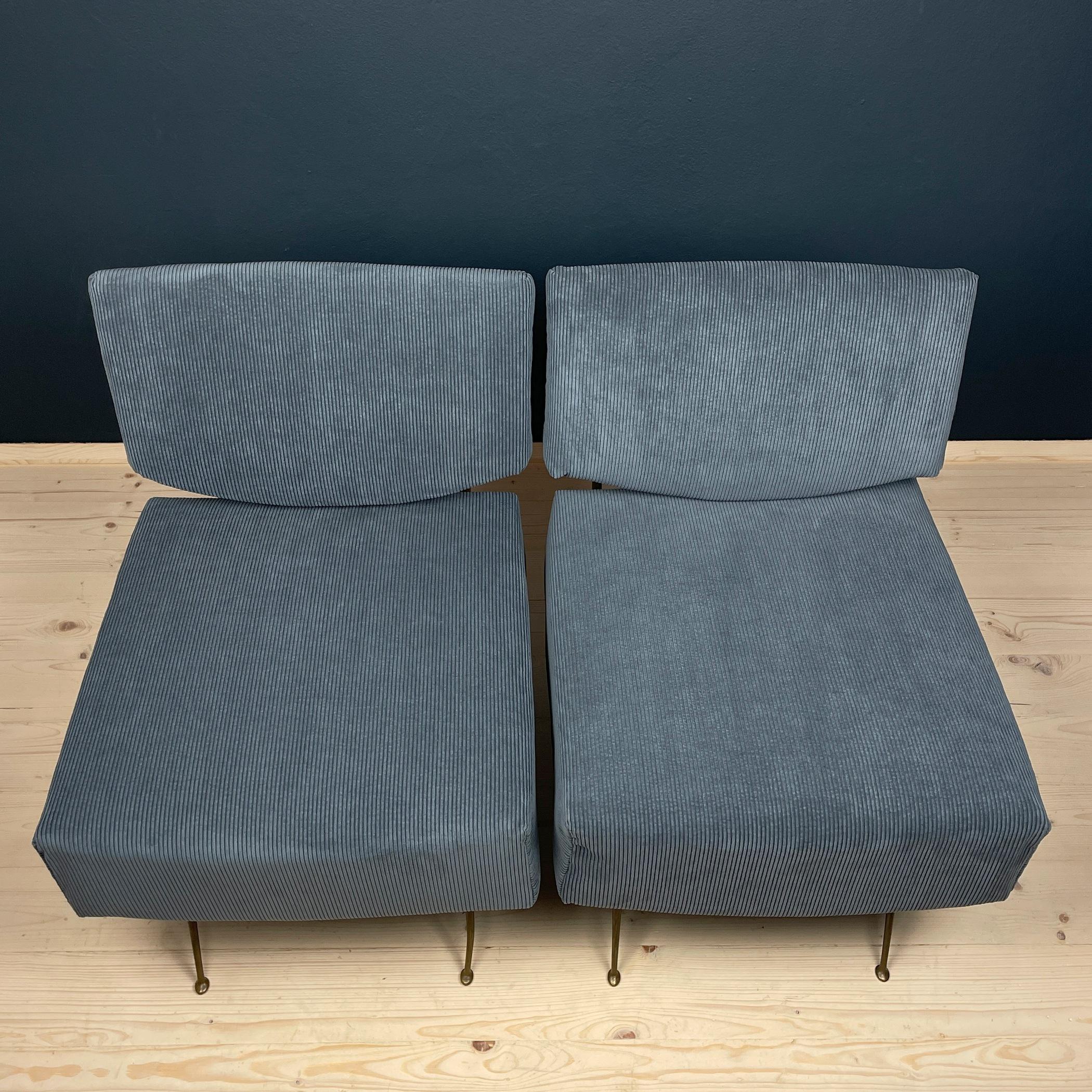 Vintage blue lounge chairs Italy 1950s Set of 2 6