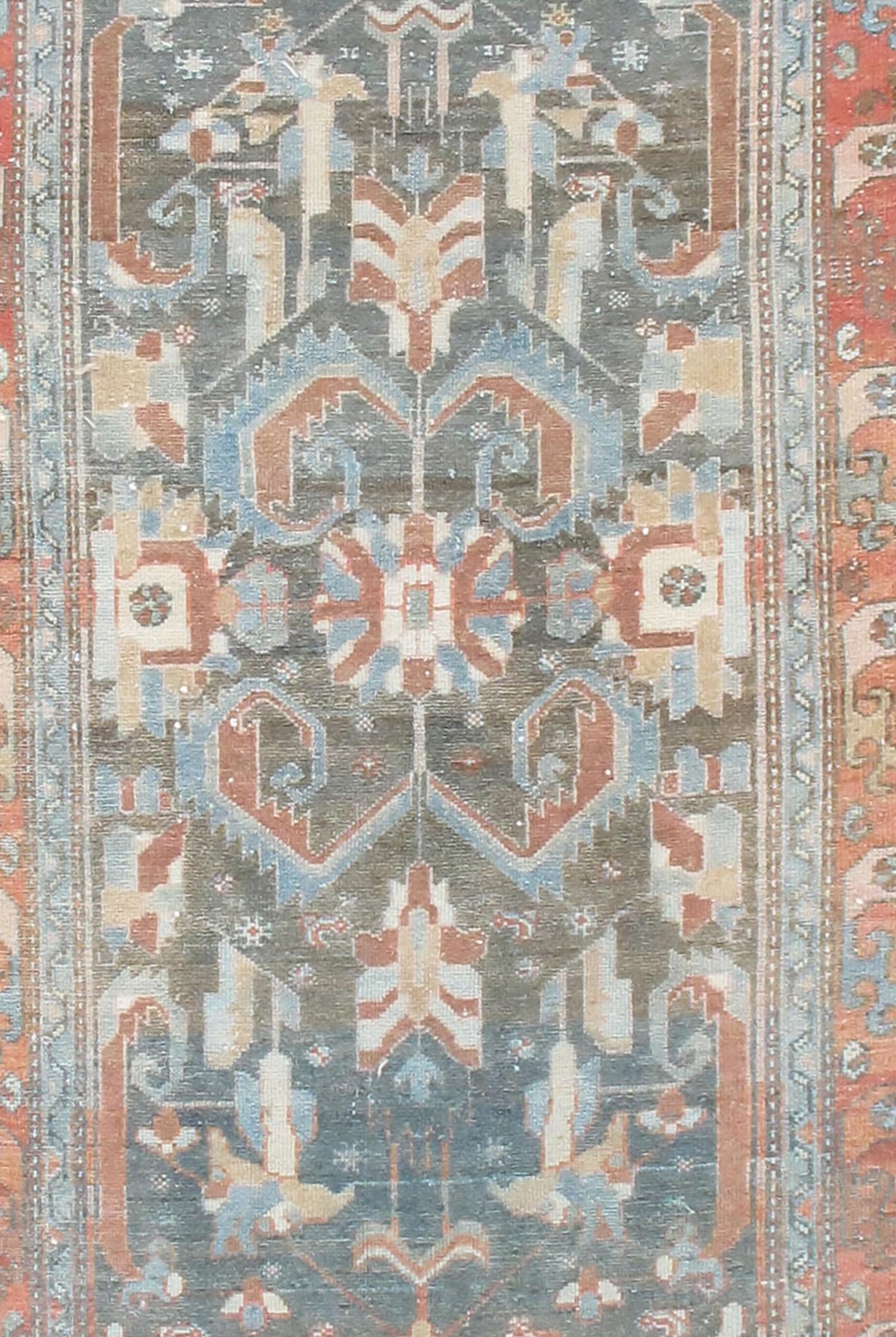 Vintage Blau Malayer Läufer, 3'3 x 12'10 (Wolle) im Angebot