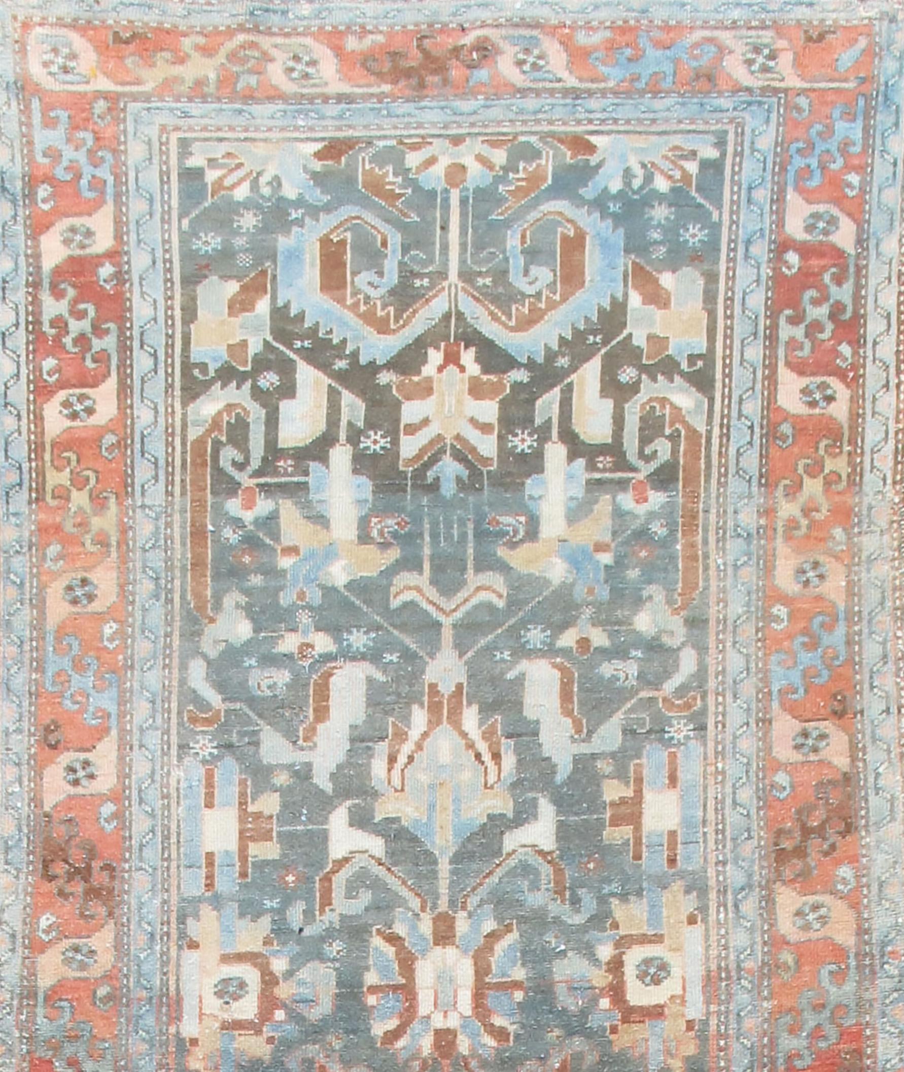 Vintage Blau Malayer Läufer, 3'3 x 12'10 im Angebot 1