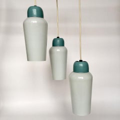 Vintage Blue Metal and Glass Pendant Lighting, 1970s