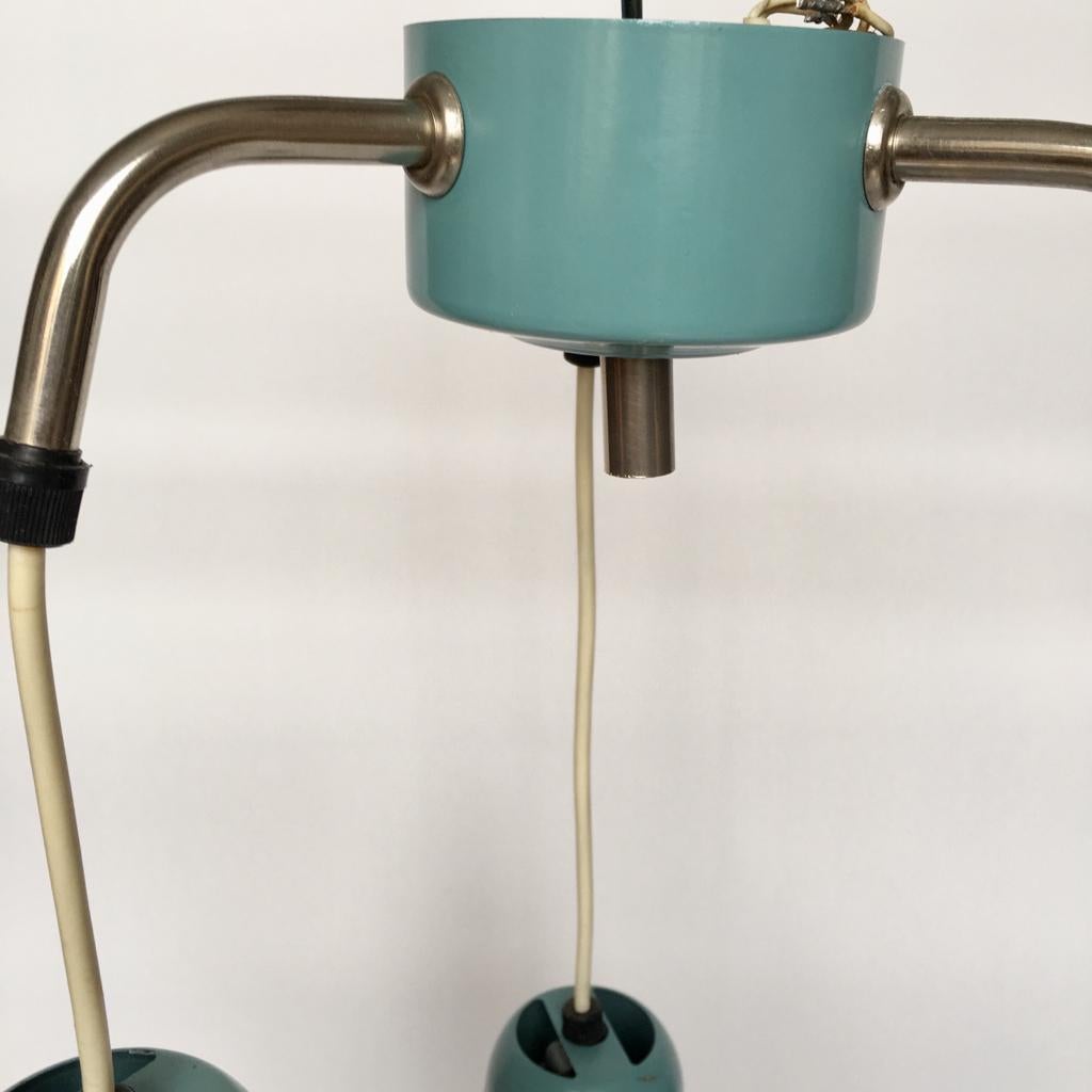 Mid-Century Modern Vintage Blue Metal and Glass Pendant Lighting, 1970s For Sale