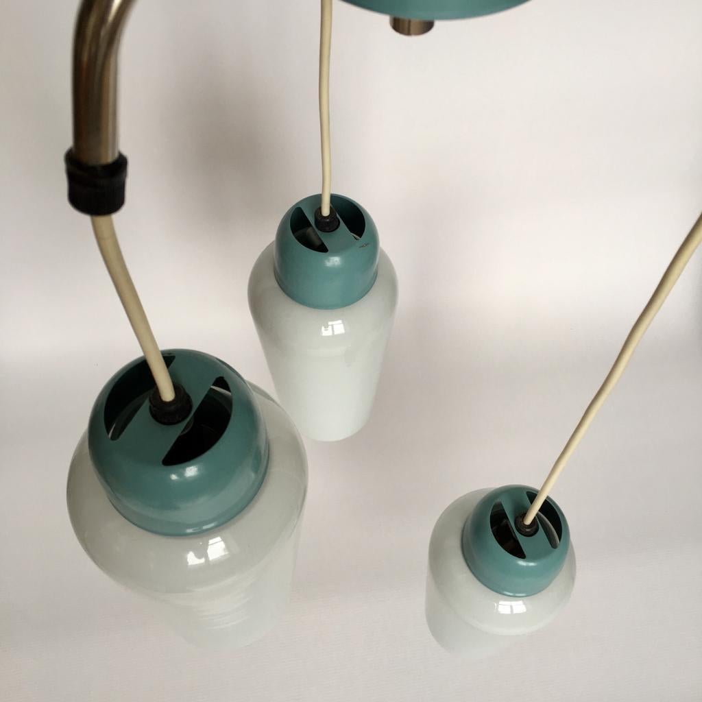 Cold-Painted Vintage Blue Metal and Glass Pendant Lighting, 1970s For Sale