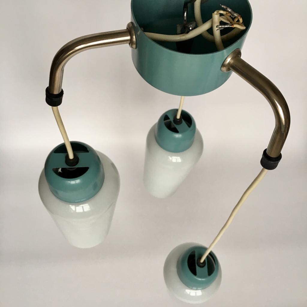 Vintage Blue Metal and Glass Pendant Lighting, 1970s In Good Condition For Sale In Riga, Latvia