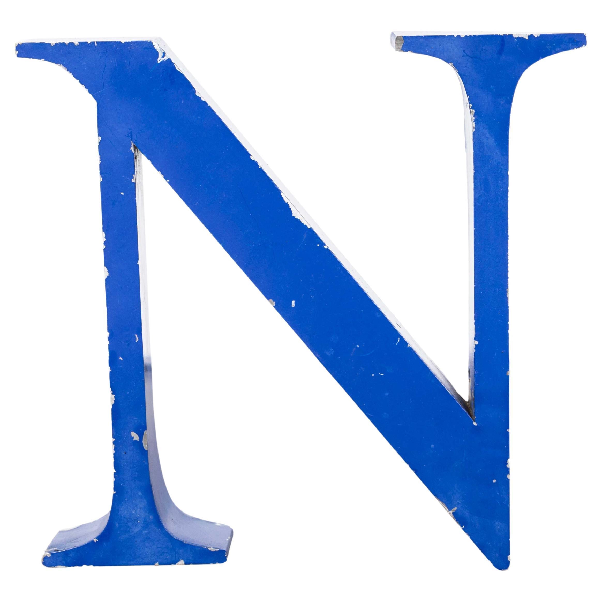Vintage Blue Metal Letter - Medium N For Sale