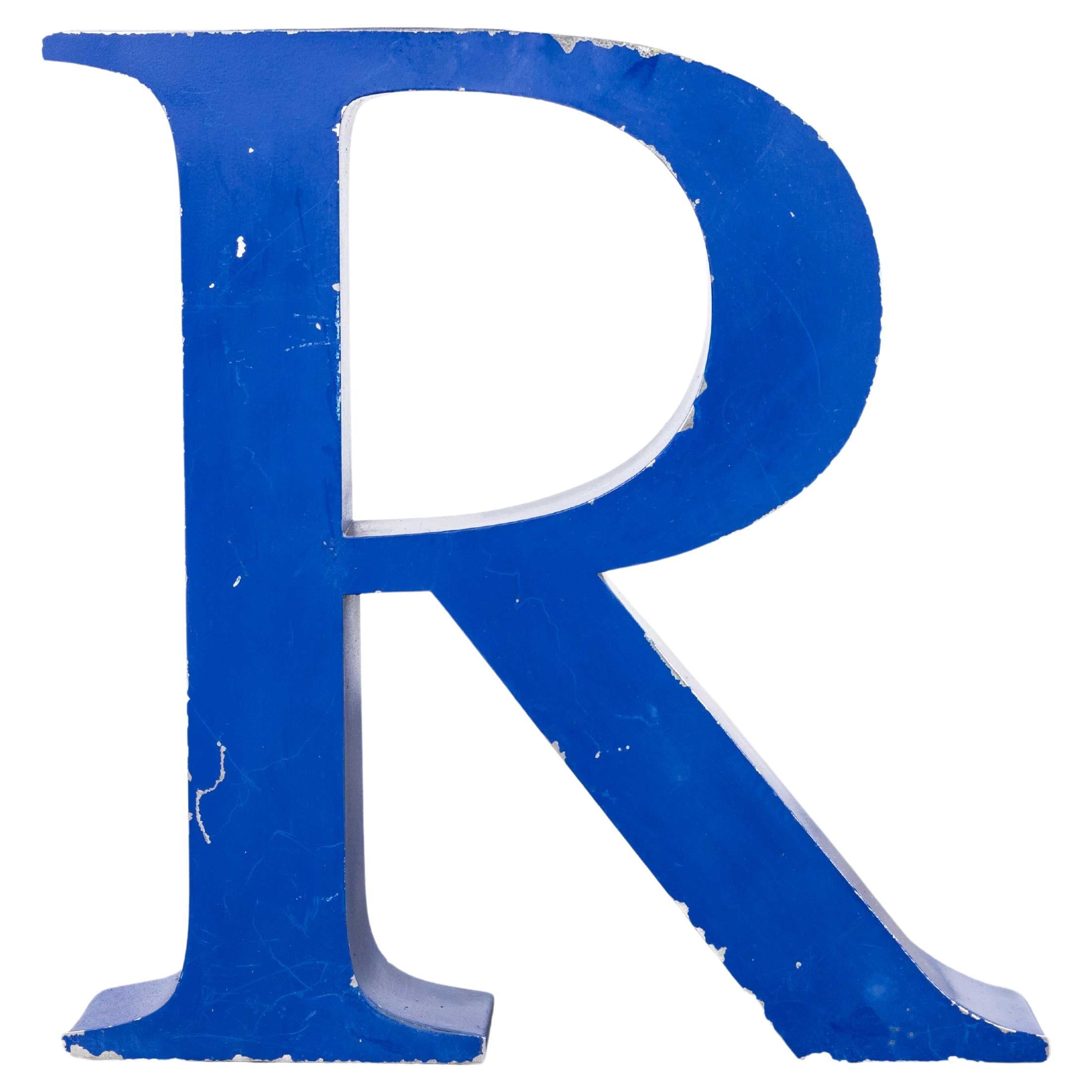 Vintage Blue Metal Letter - Medium R
