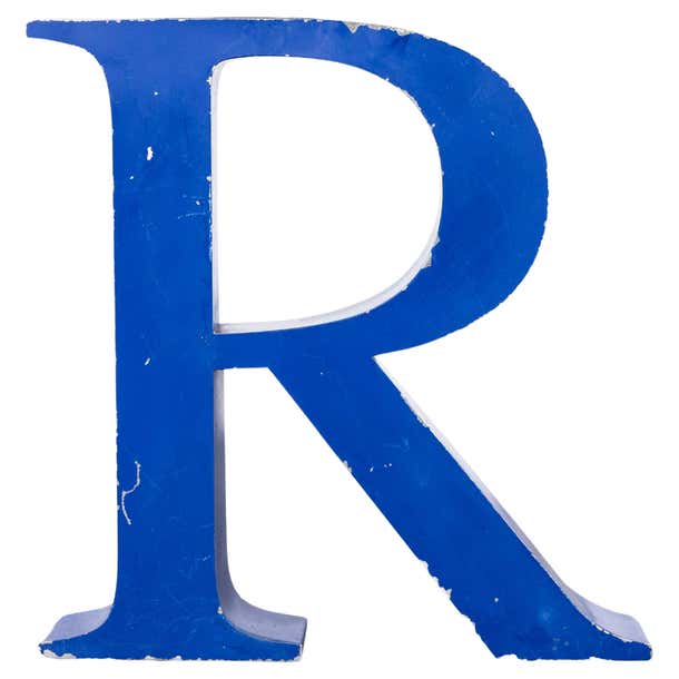 Vintage Blue Metal Letter - Medium R For Sale at 1stDibs