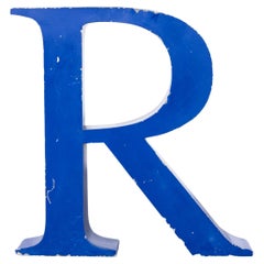 Vintage Blue Metal Letter - Medium R