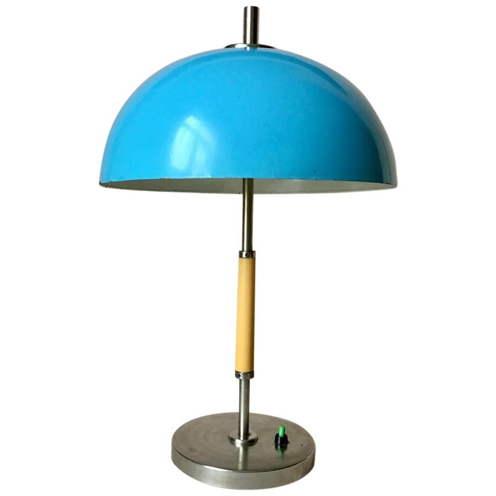 Vintage Blue Metal Table Lamp, 1970s