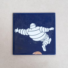 Vintage Blue Michelin Man Ceramic Tile, circa 1960