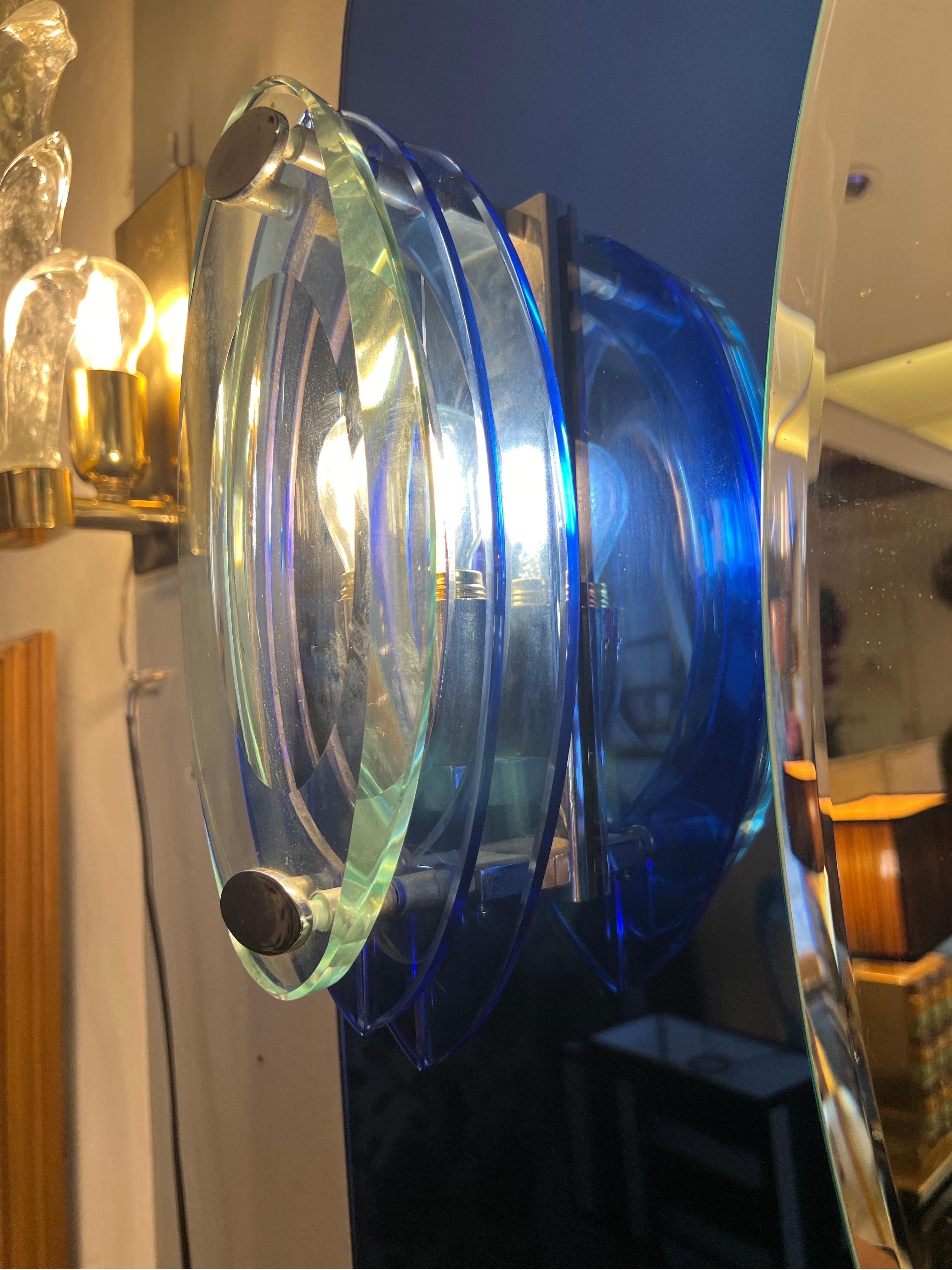Vintage Blue Mirror with Sconces by Cristal Art, Turin Italy 1960s For Sale 10
