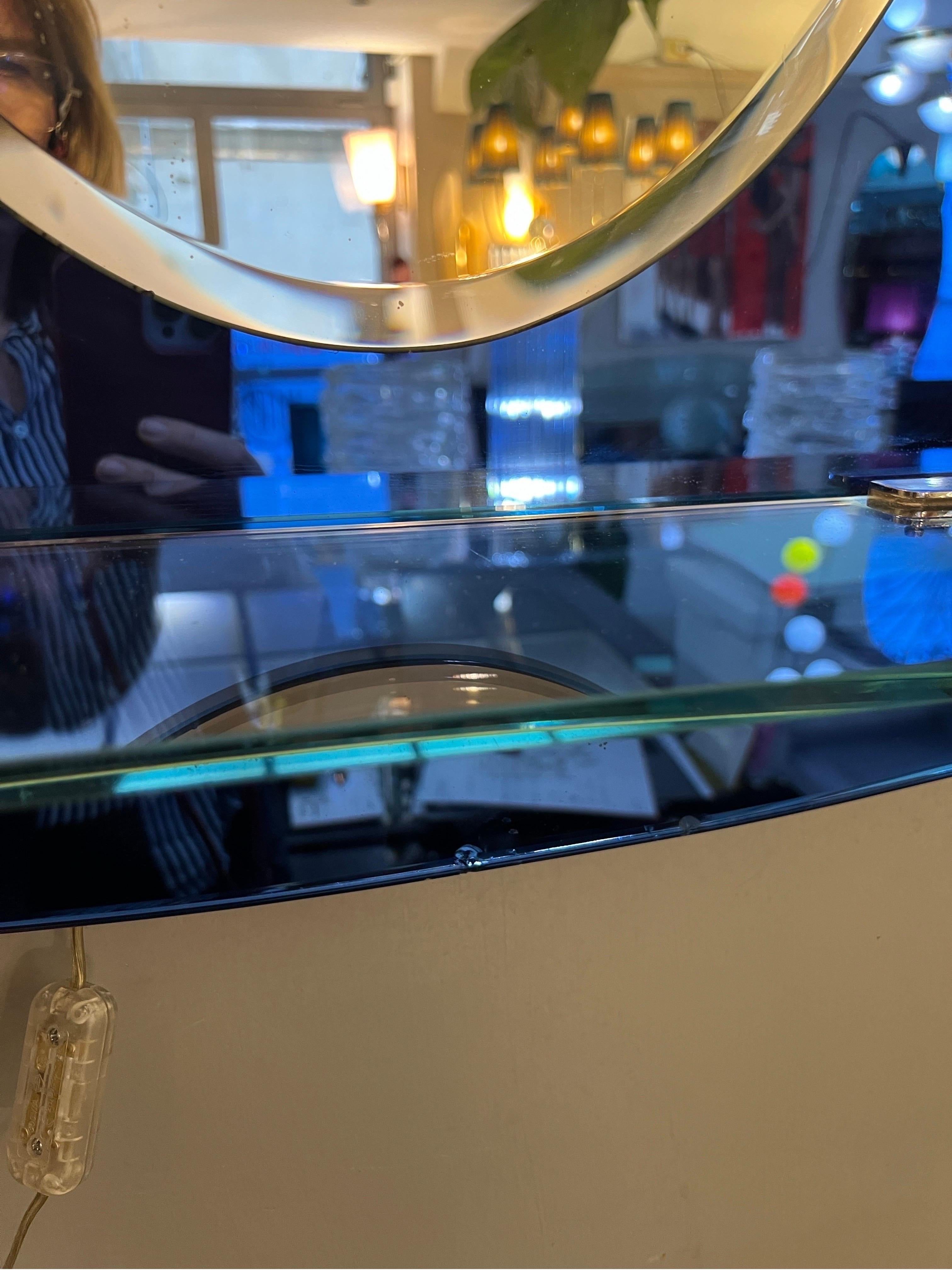 Vintage Blue Mirror with Sconces by Cristal Art, Turin Italy 1960s For Sale 12