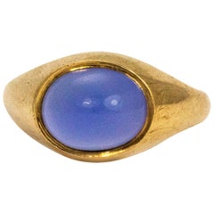 Vintage Blue Moonstone and 9 Carat Gold Signet Ring