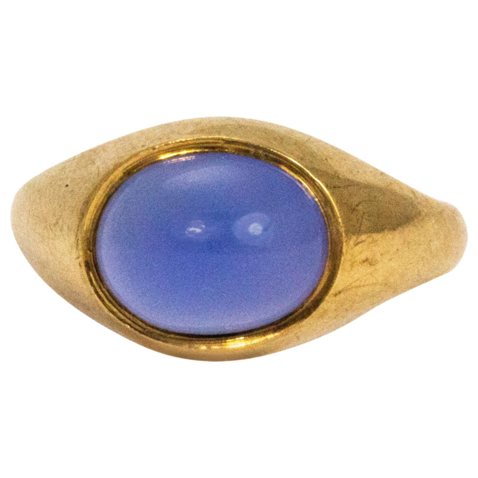 Vintage Blue Moonstone and 9 Carat Gold Signet Ring
