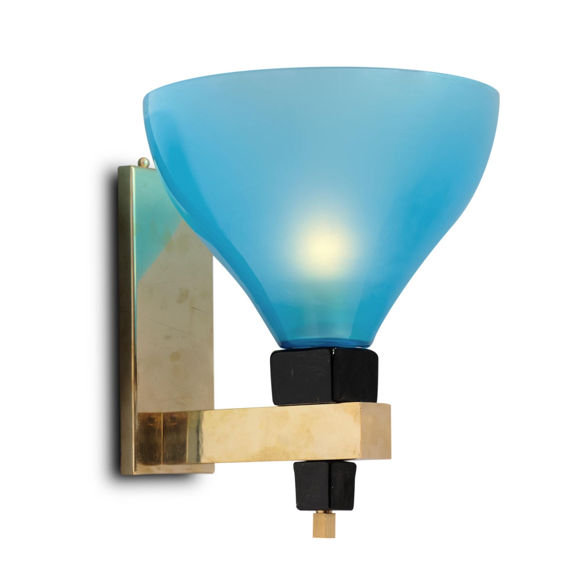 Mid-Century Modern Vintage Blue Murano Cup Sconces