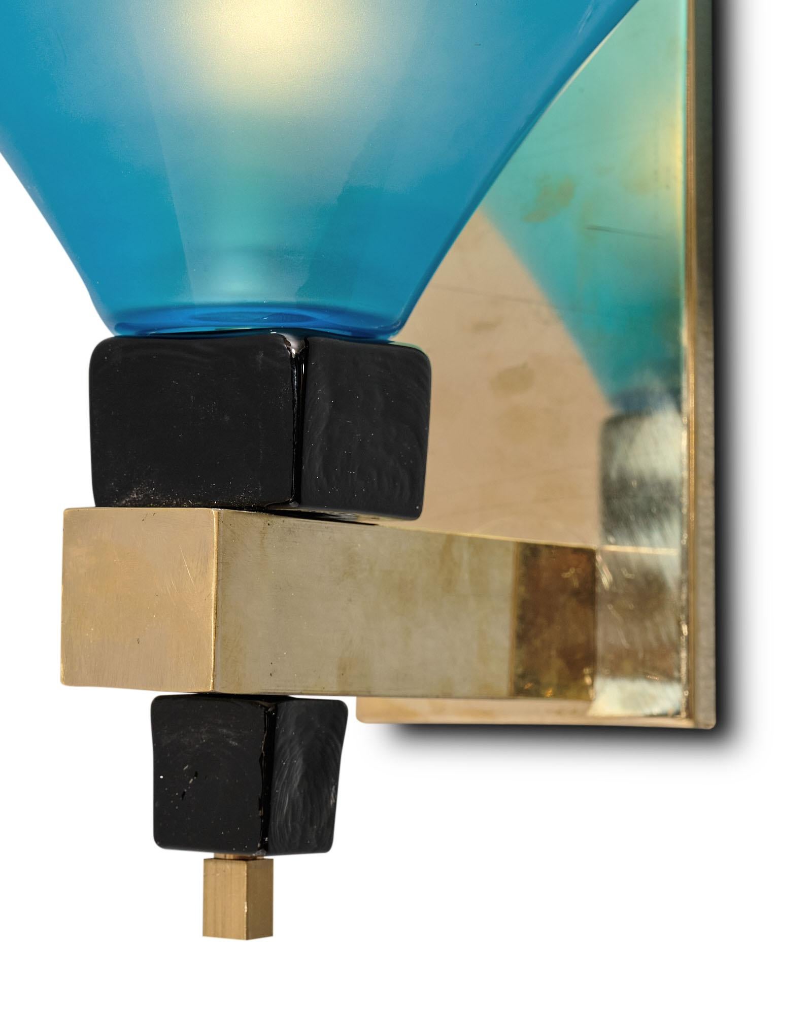 Brass Vintage Blue Murano Cup Sconces